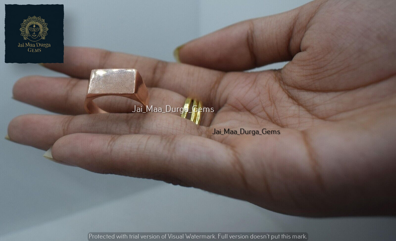 Rectangle Bar Square Signet Ring, Pure Copper Plain Mens Women Unisex Jewelry