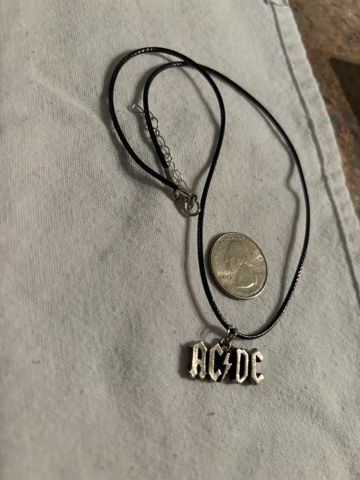 NEW Pewter ACDC band pendant charm on 17″ adjustable black waxed necklace cord