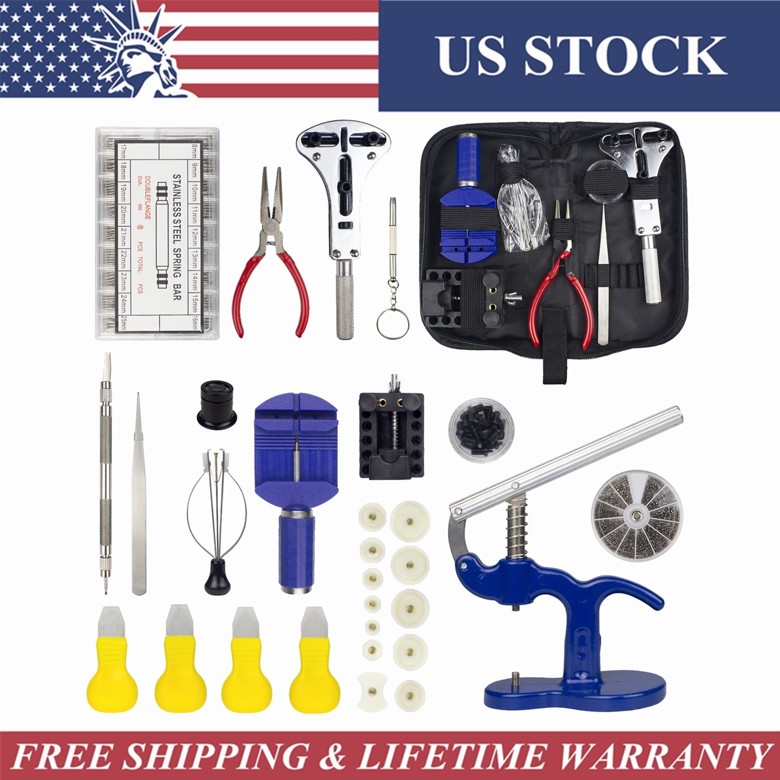 915X Professional Watch Repair Kit Back Case Remover Opener Link Pin Spring Bar