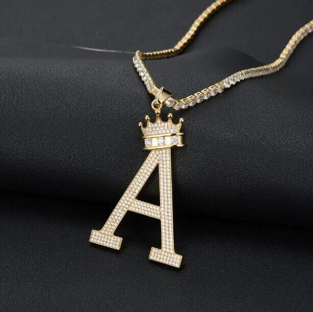 2Ct Round Simulated Diamond Custom Initial Letter Pendant 14k Yellow Gold Plated