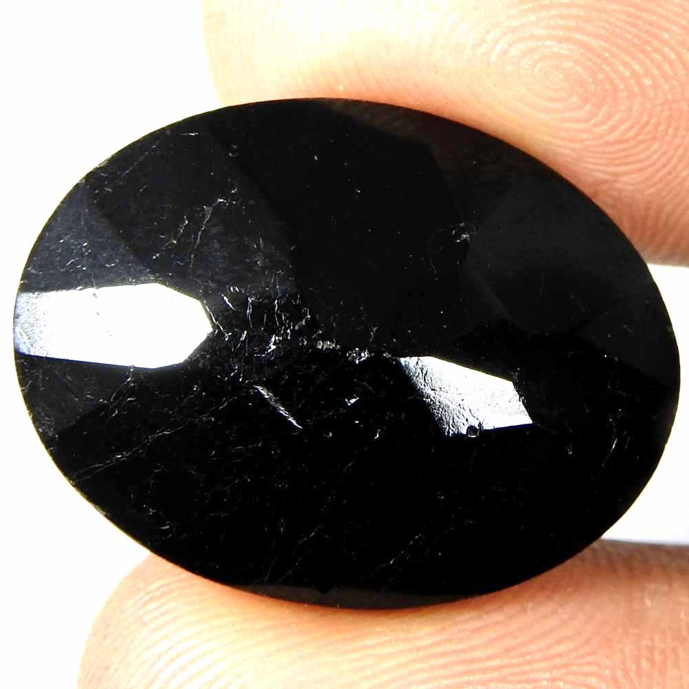 29.60 Ct Natural Black Tourmaline Oval Checker Cut Cabochon 23x17x7 Gemstone