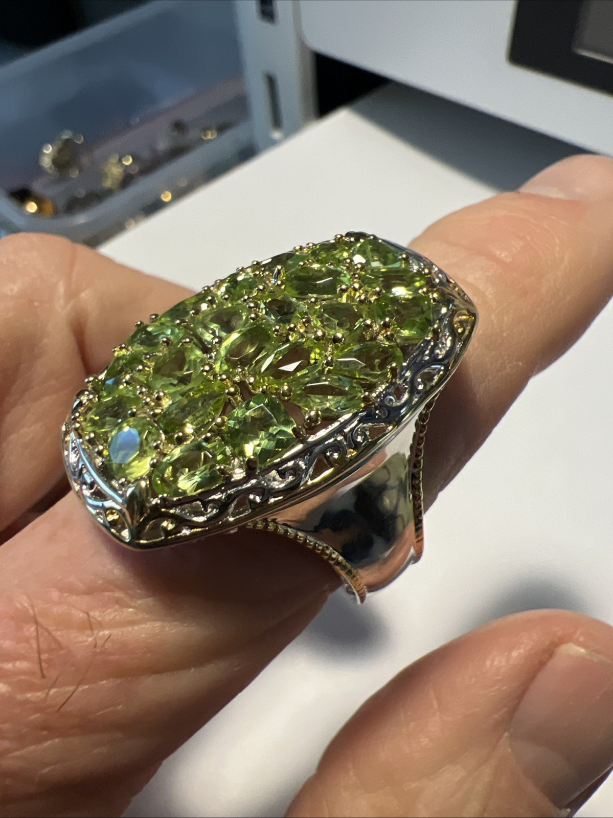 Gems en Vogue 925 Peridot Cluster Palladium Ring Sz 10 #JV75