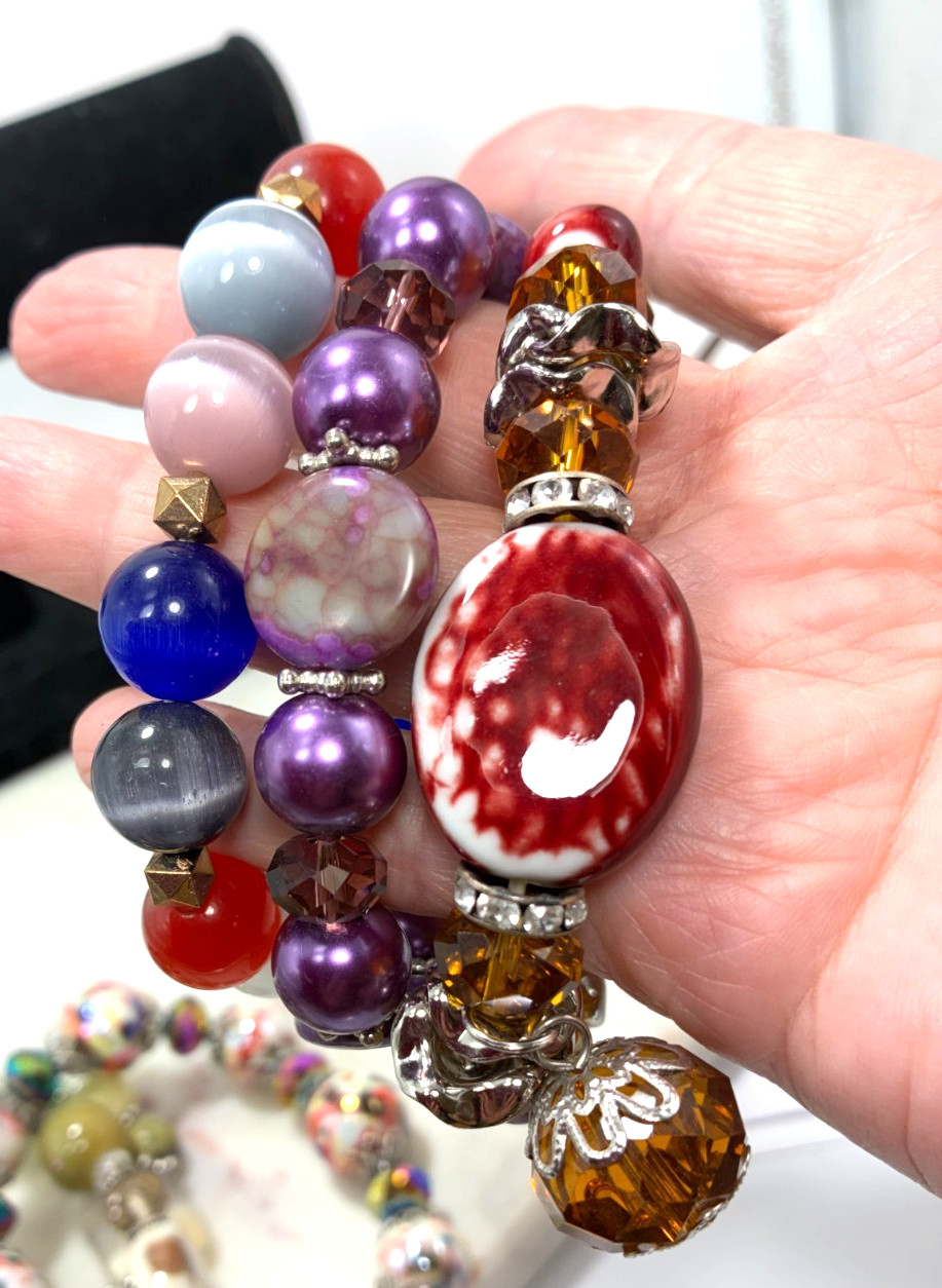 Lot of 10 Handmade Stone Stretch Bracelets Adult Gemstone Beaded Jewelry Set