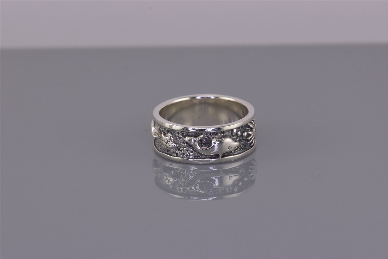 Peter Stone Sterling Silver Sun Stars Dolphins Beach Theme Band Ring 925 Sz: 5