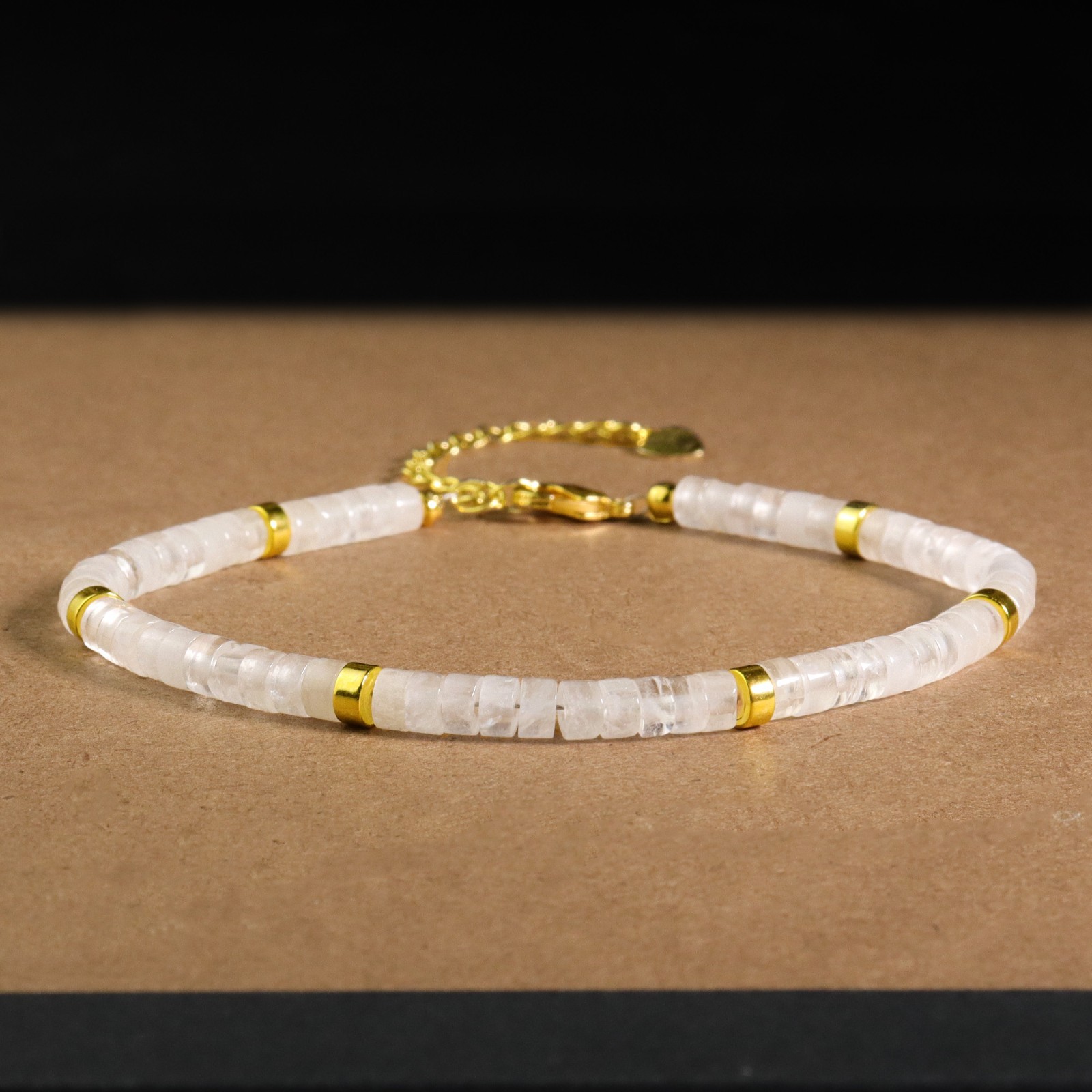 Clear Quartz Bracelet White Stone Crystal Jewelry Adjustable Gold-Plated Chain