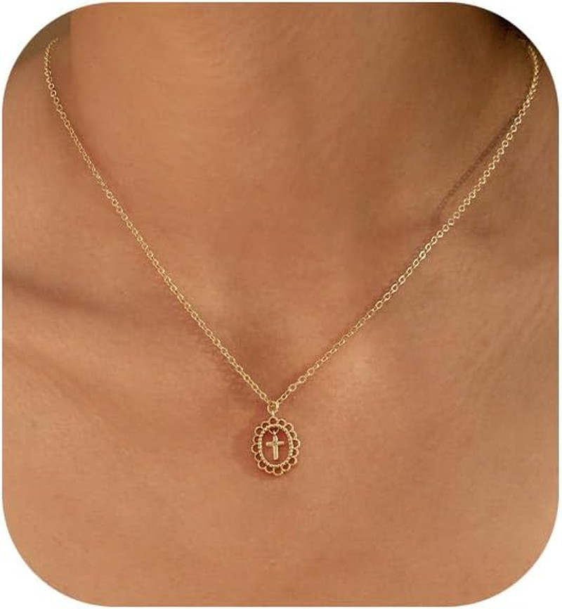 Cross Necklace for Women Trendy,Dainty 14K Gold Plated Cross Necklaces | Double
