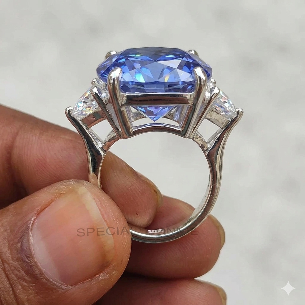 RARE 12 Ct Campanula Blue Diamond Ring-Great Sparkle, FREE Diamond Studs.