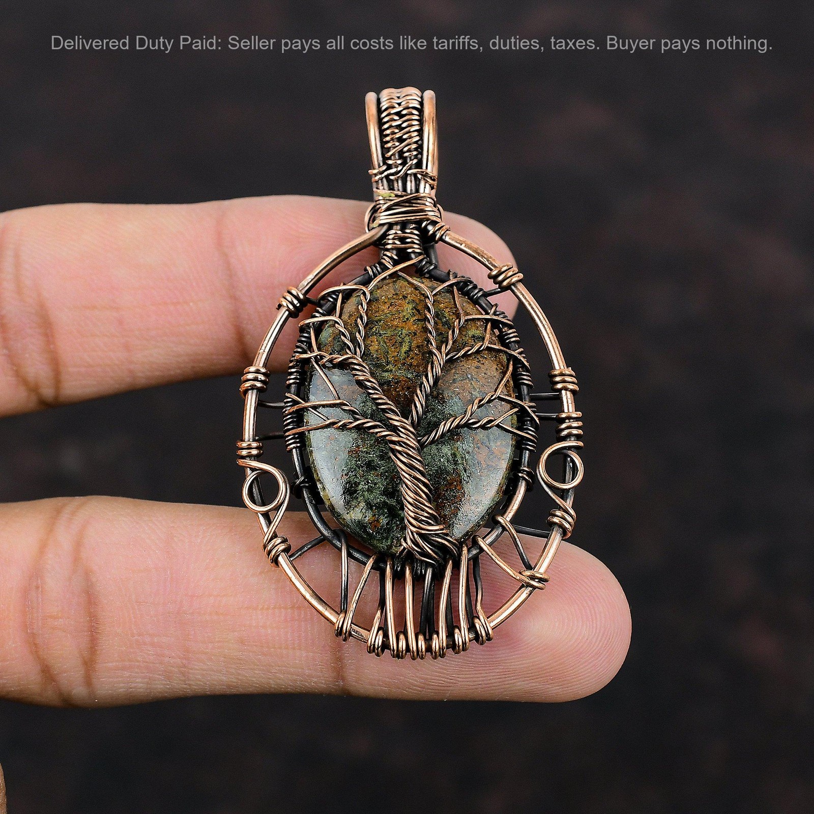 Oval Spessartine Garnet in Limestone Gemstone Unique Boho Pendant Jewelry Copper