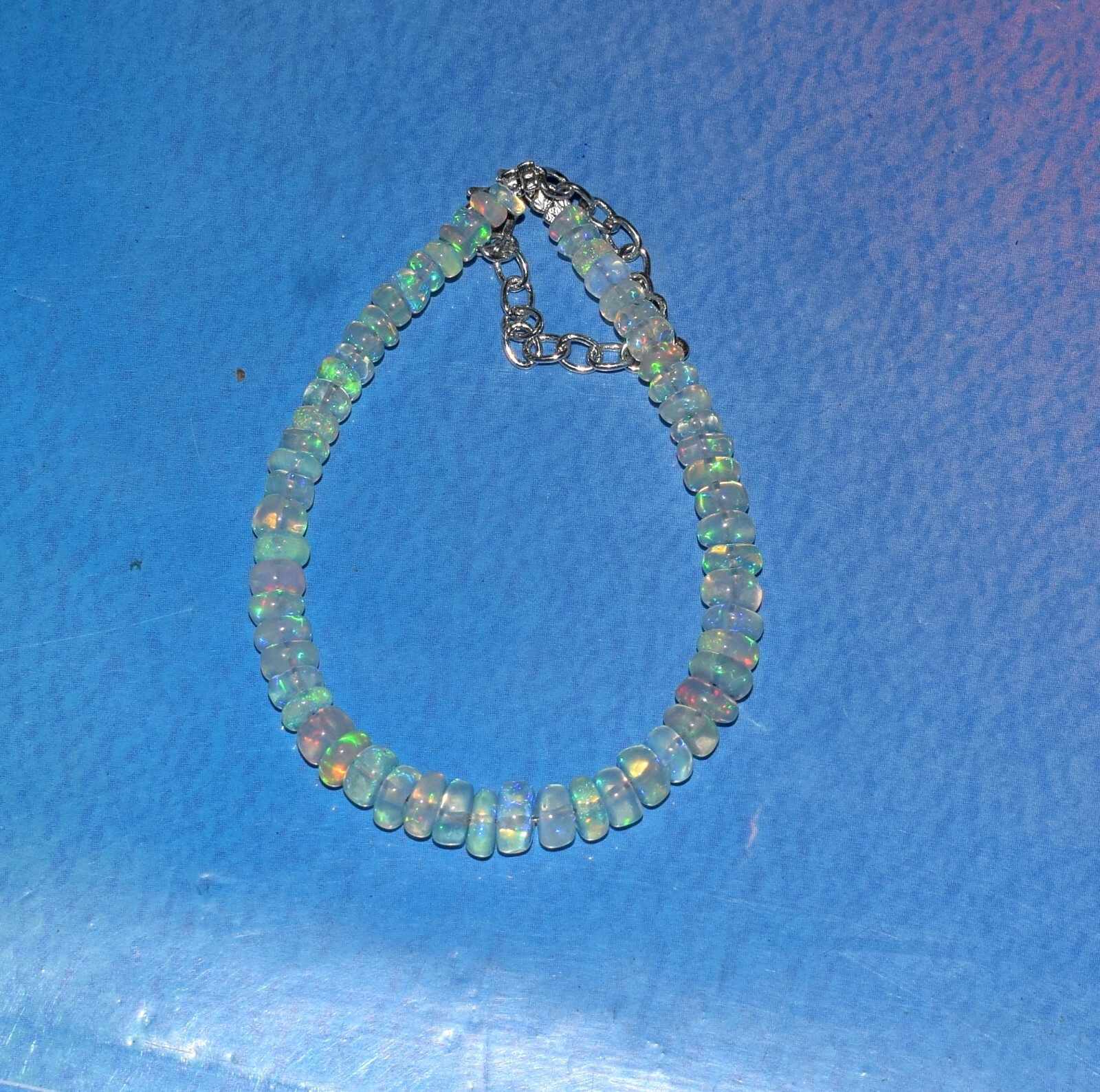 925 Sterling Silver Natural Ethiopian Opal Gemstone Beads 7″Bracelet F1728