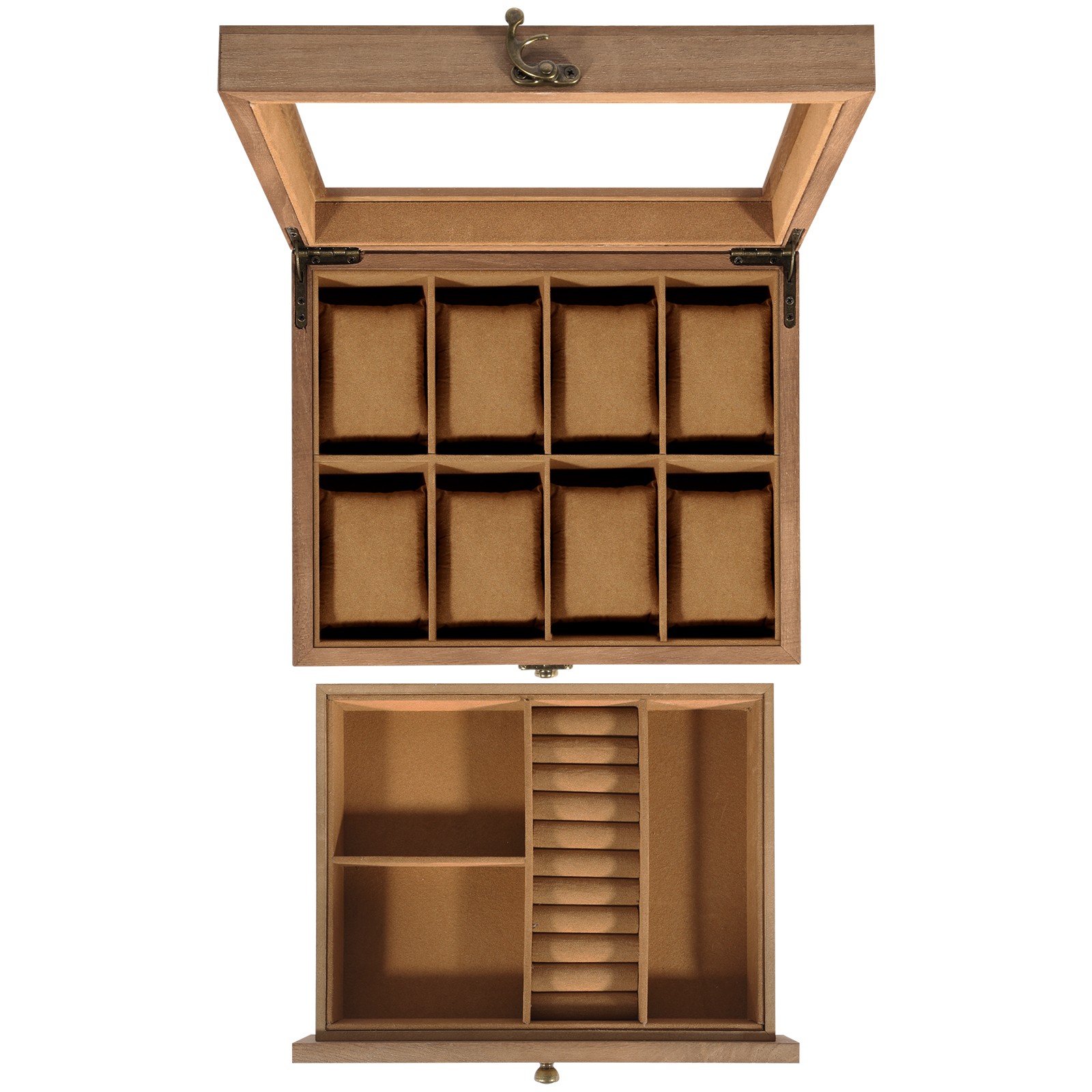 8 Slots Watch Box Solid Wood Watch Case Jewelry Storage Glass Lid Display Case