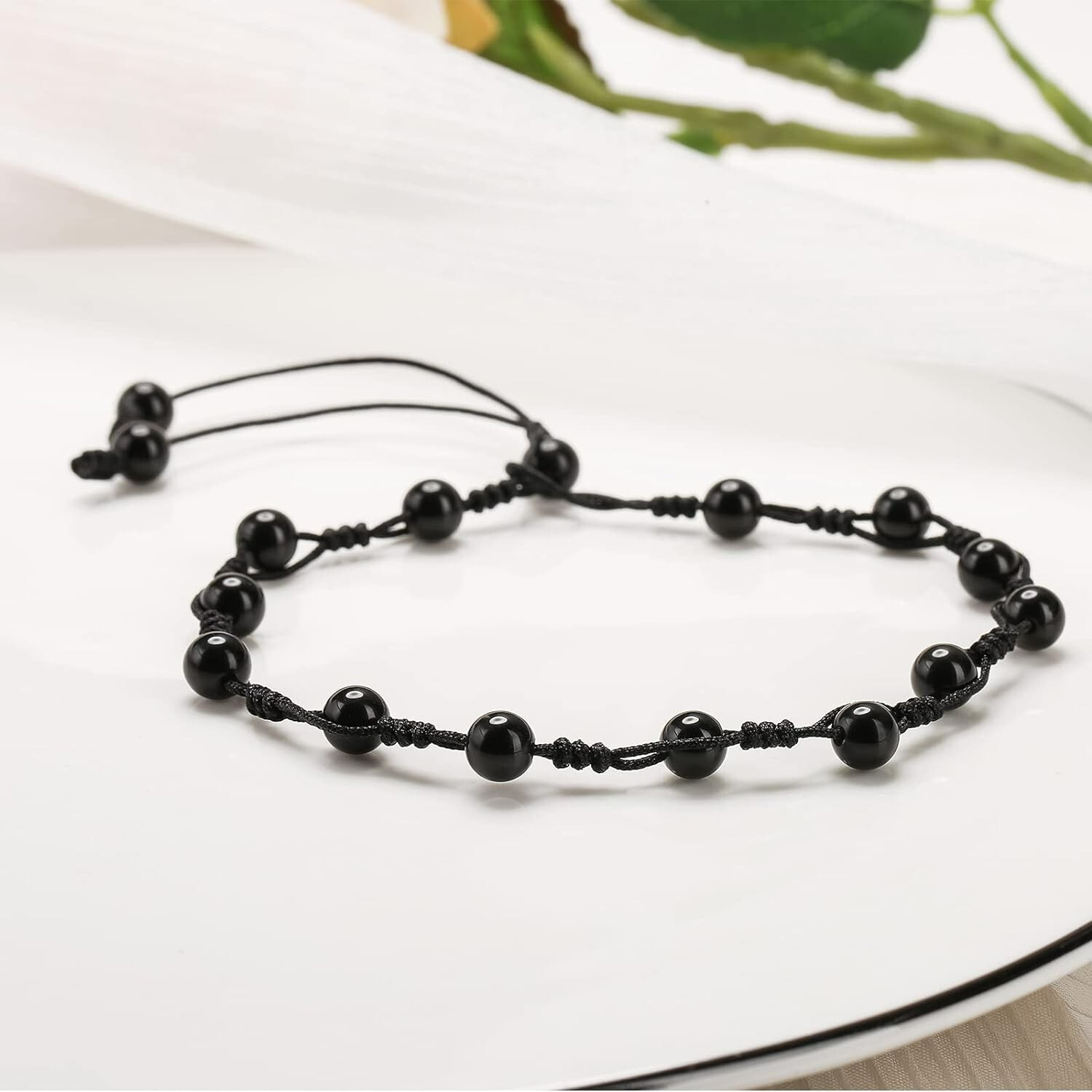 Hand Braided Obsidian Anklet Bracelet Healing Protection Crystal Gemstone Gift