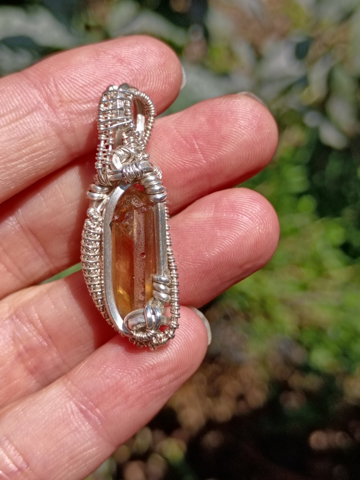 Citrine Crystal Pendant Sterling silver handcrafted amulet elegant necklace
