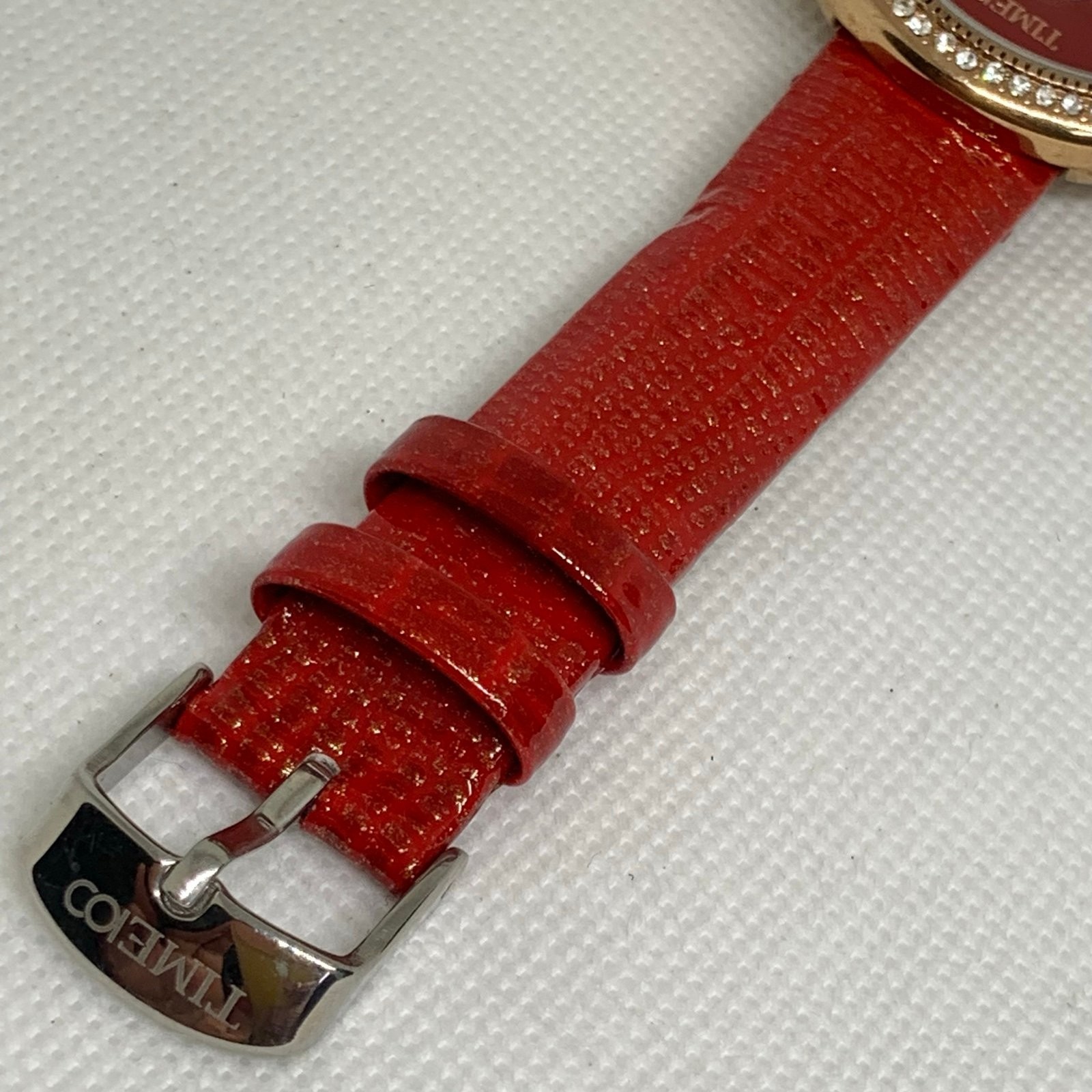 Timeco women’s watch floral dial rose gold tone 40mm red leather band running