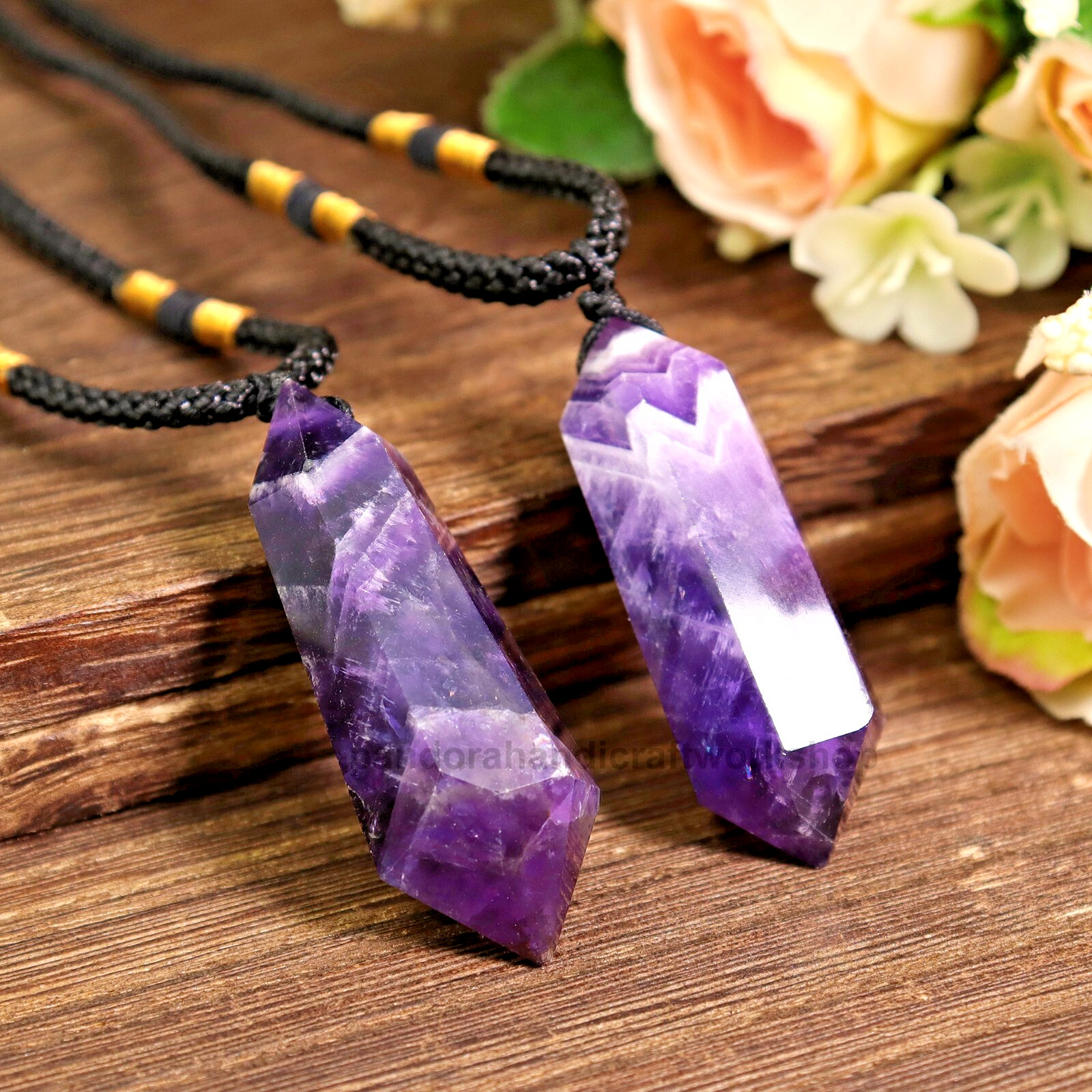 Natural Amethyst Crystal Hexagonal Point Pendant Necklace Healing Reiki Amulet