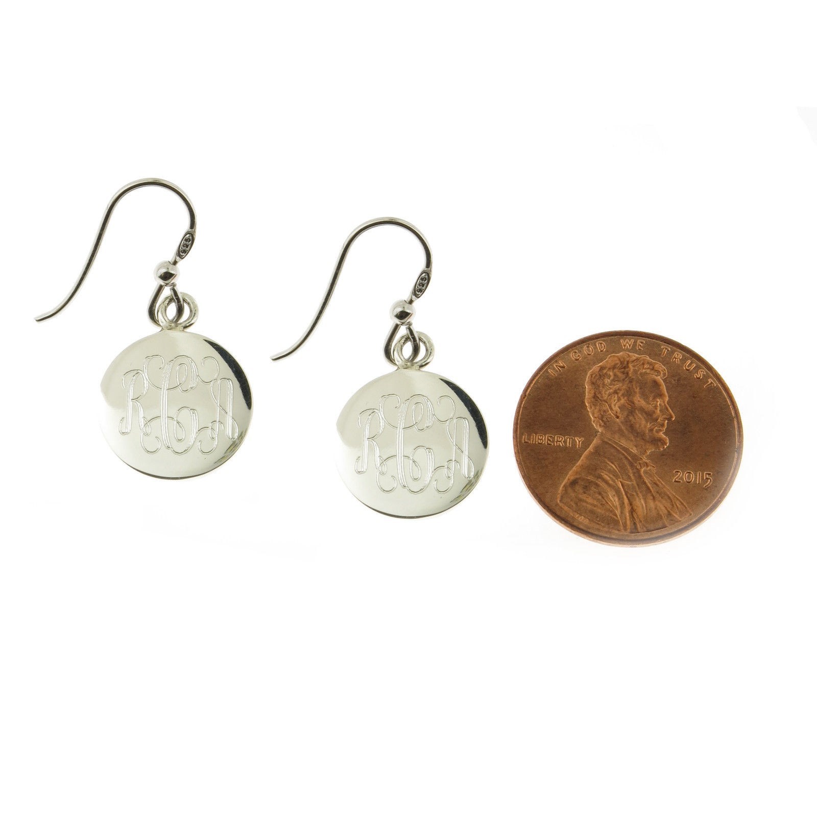 925 Sterling Silver Round Monogram Personalized Earrings