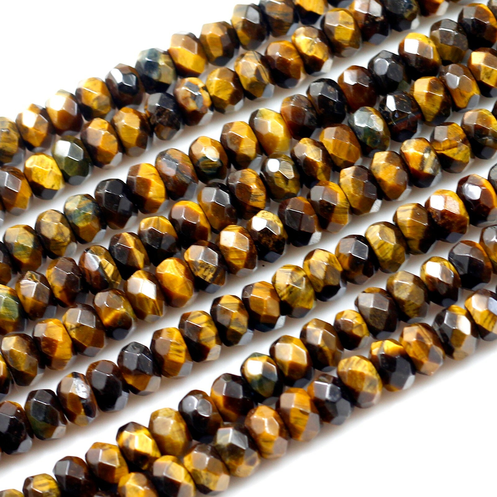 High Quality Yellow Tiger eye Faceted Rondelle Beads 15″ strand 4mm 6mm 8mm 10mm