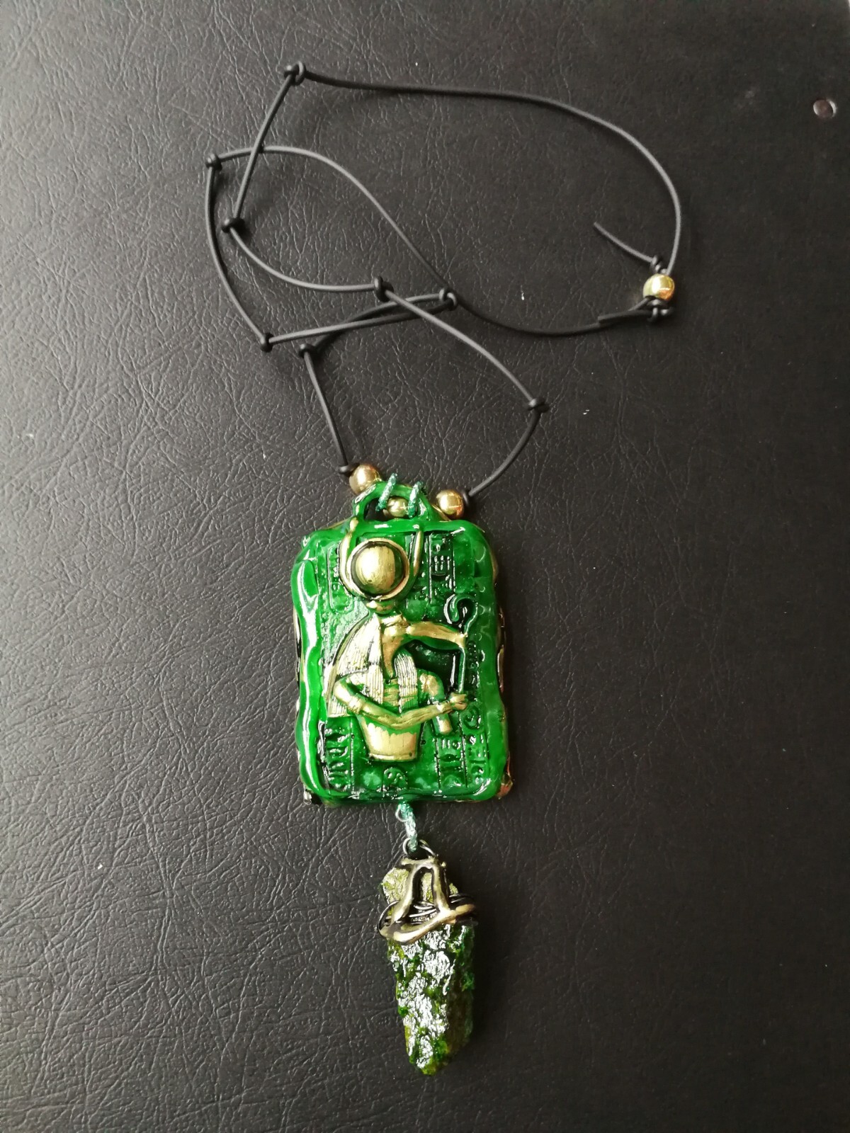 Egyptian God Thoth Emerald Tablet Pendant Necklace Talisman Amulet Medallion Bib