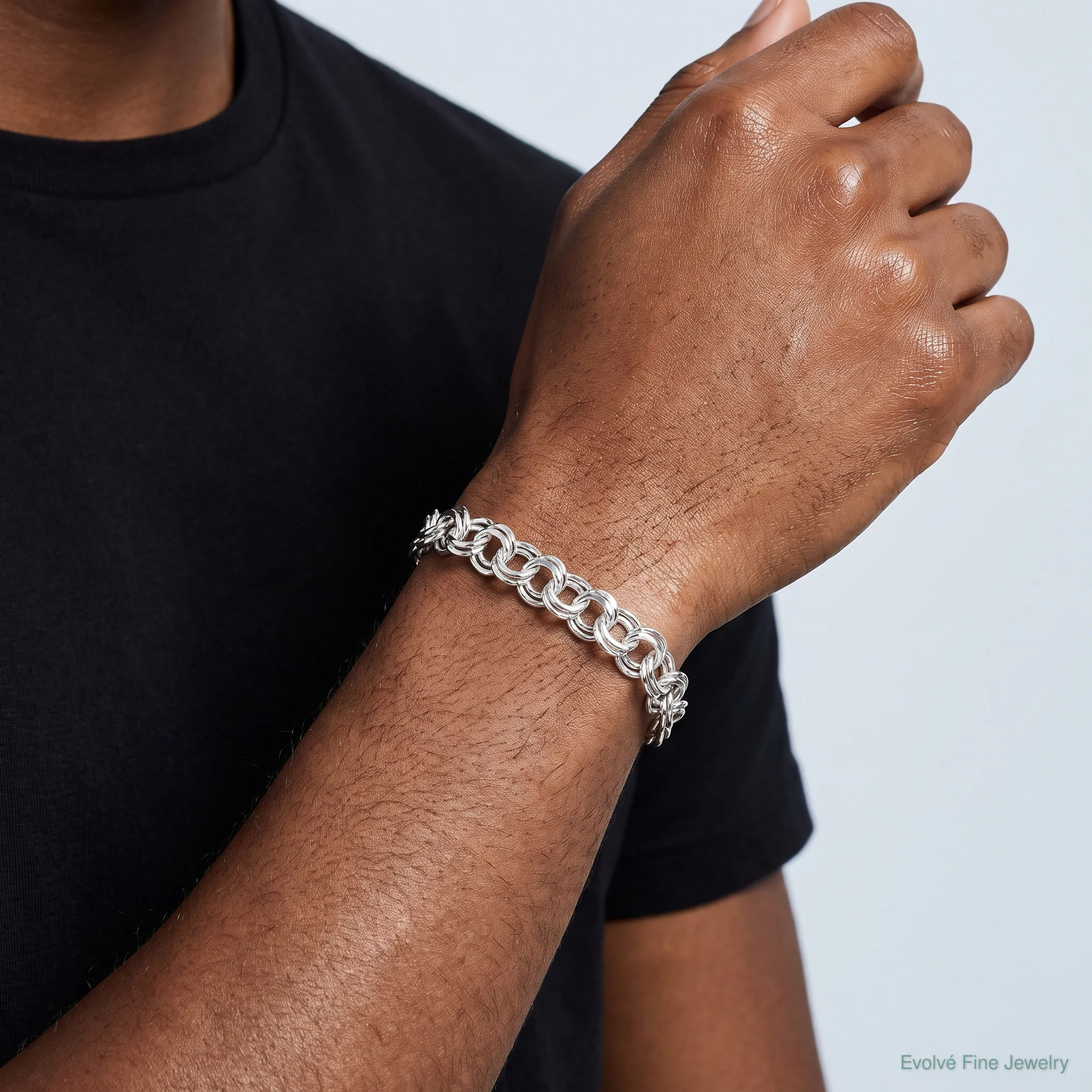 Sterling Silver 7.6mm Double Link Charm Bracelet