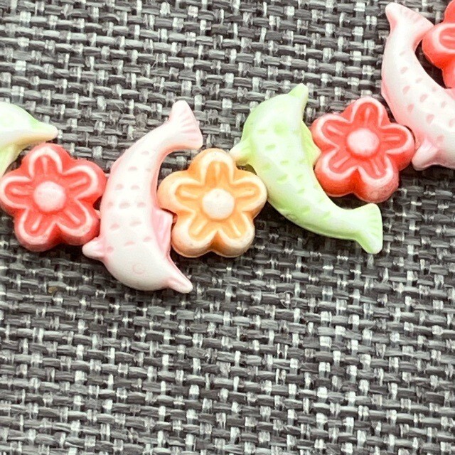Small Beaded Stretch Bracelet 5.5 In Dolphin Flower Kids Multicolor Pastel Color