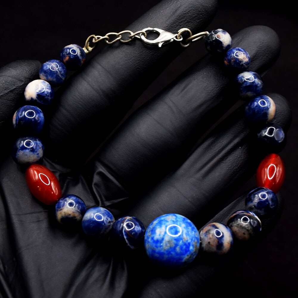 Sodalite , Lapis Lazuli & Onyx 100.00 Cts Beaded Excellent Bracelet VK 6* E643