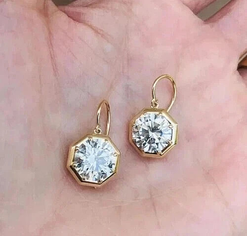 2Ct Round Cut Lab Created Diamond Drop & Dangle Earrings 14K Yellow Gold Plated