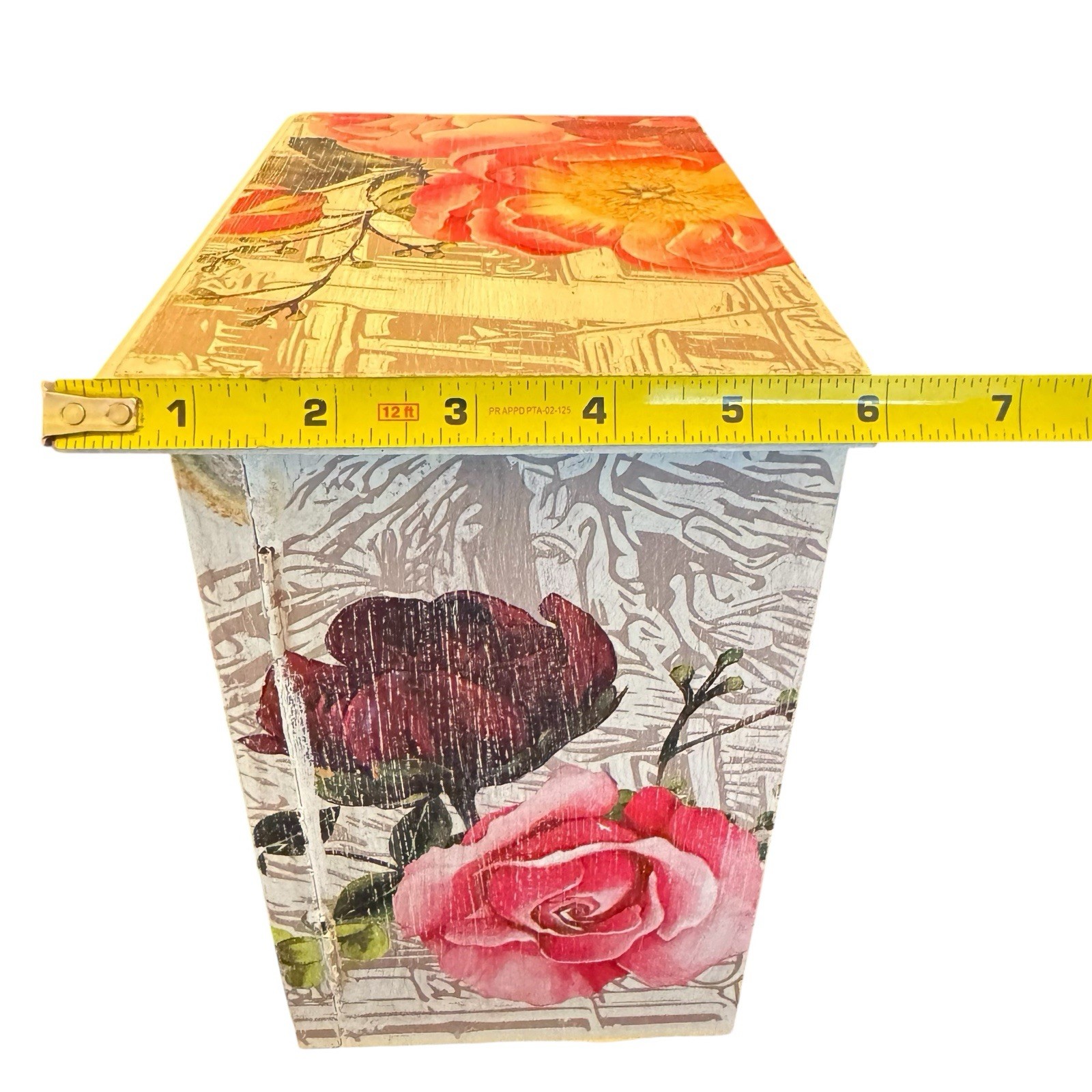 Vintage Musical Jewelry Box Wooden Hand Painted Floral Table Top Chest Organizer