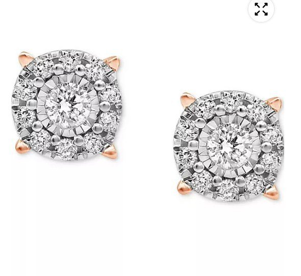 Macy’s Diamond Halo Stud Earrings (1/3 ct. t.w.) in 14k Rose Gold NWT Genuine!