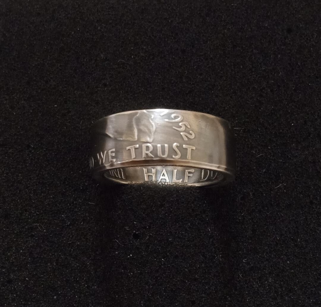 FRANKLIN HALF DOLLAR COIN RING. 90% SILVER. SIZES 9 TO 14. 1948 TO 1963