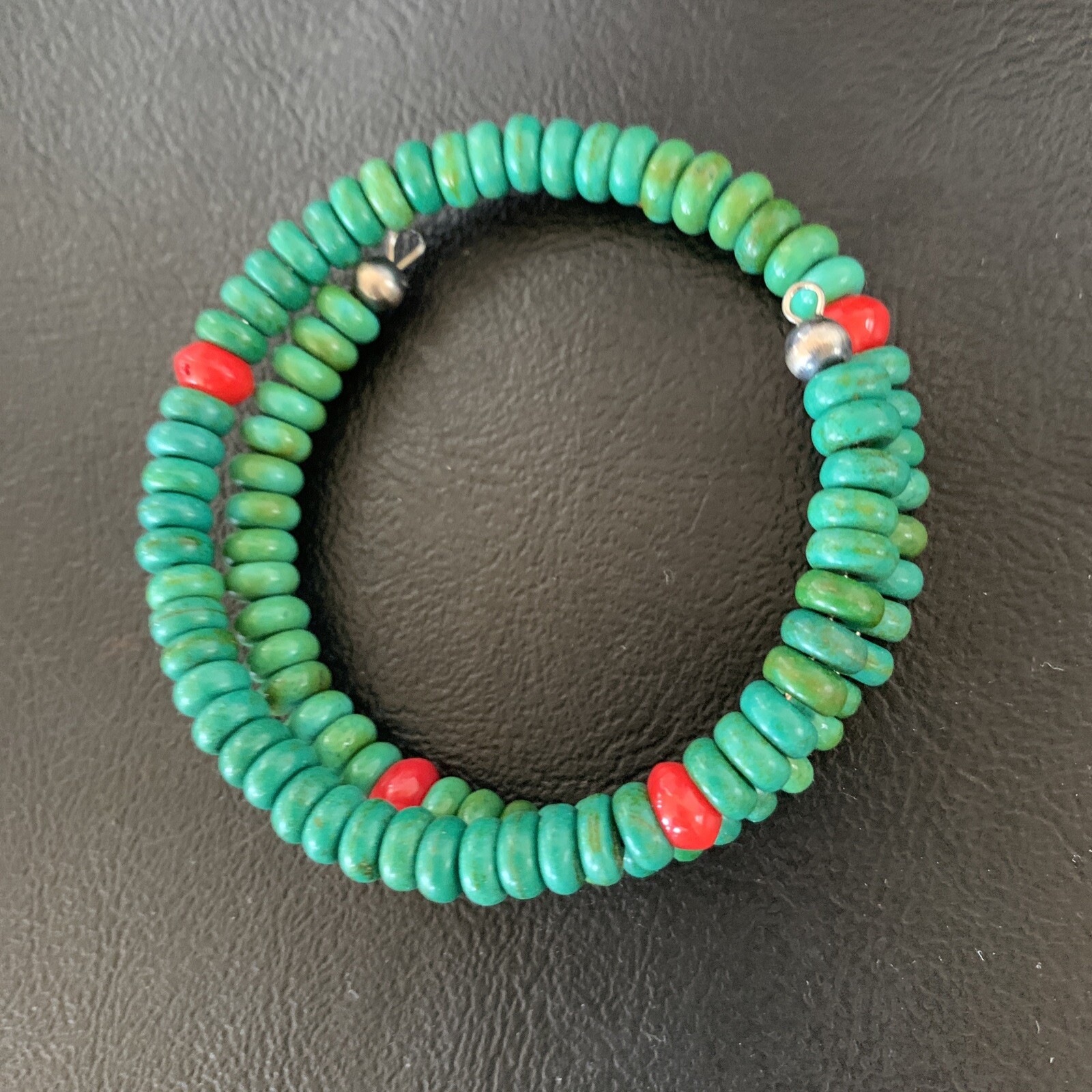 Wrap Memory Wire Stainless Steel Navajo Coral Green Turquoise Bracelet 9″ 13313