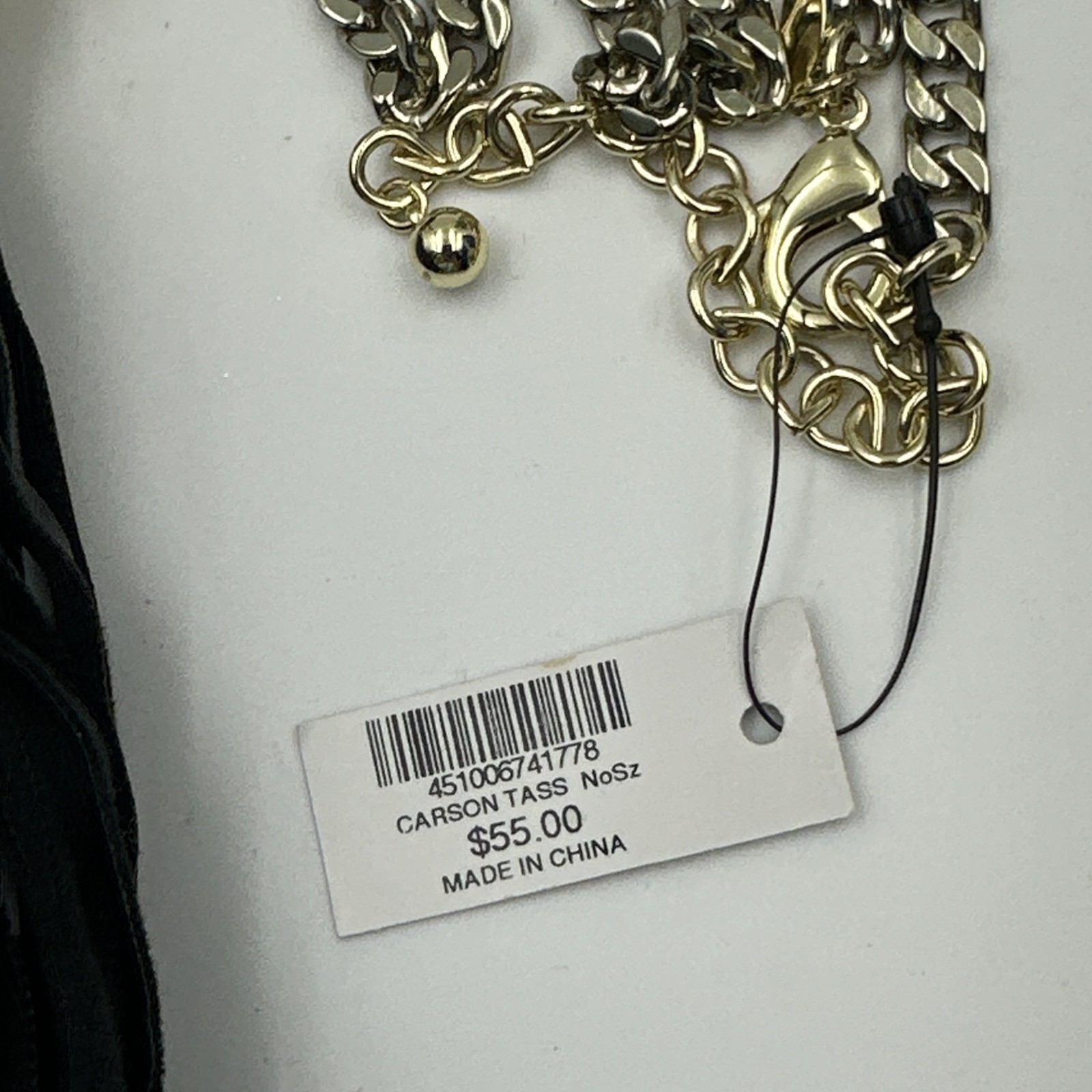 Chico’s Carson Tass Necklace Earrings Set Leopard Tassel Women’s Gold Tone Black