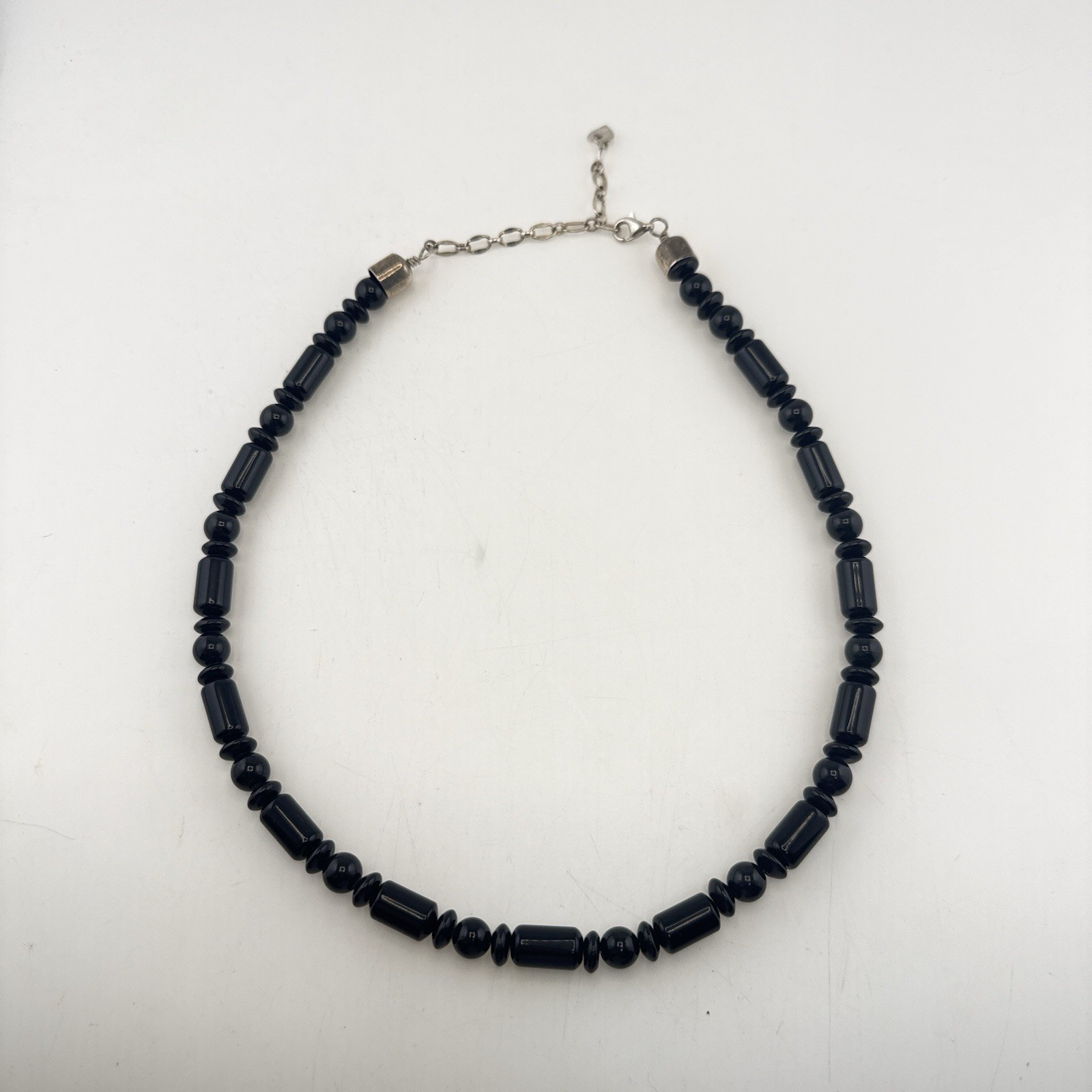 Jay King Necklace Black Onyx Polished Modern Tube Sterling Silver Beaded 925 DTR