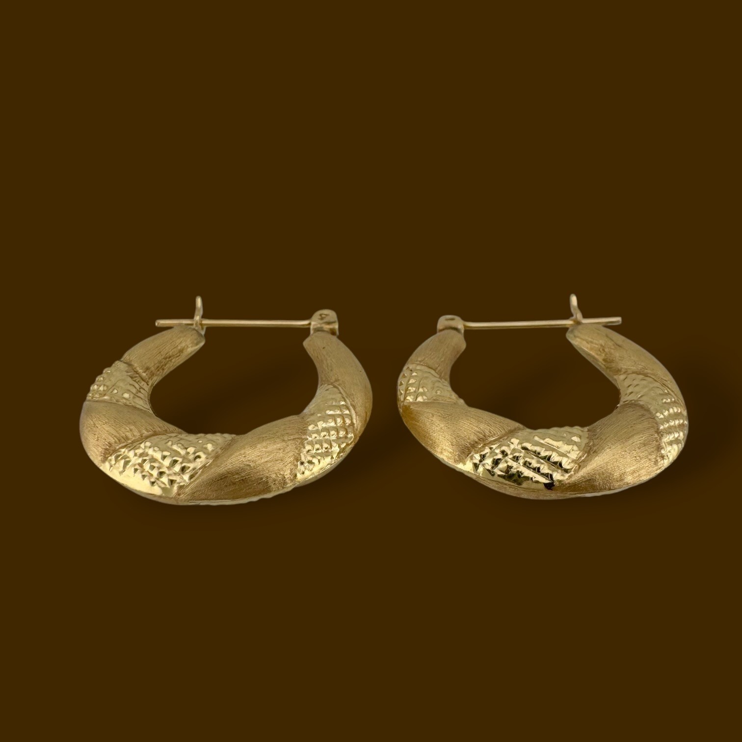 Vintage 14K Yellow Gold Textured Hoop Earrings 22.5mm