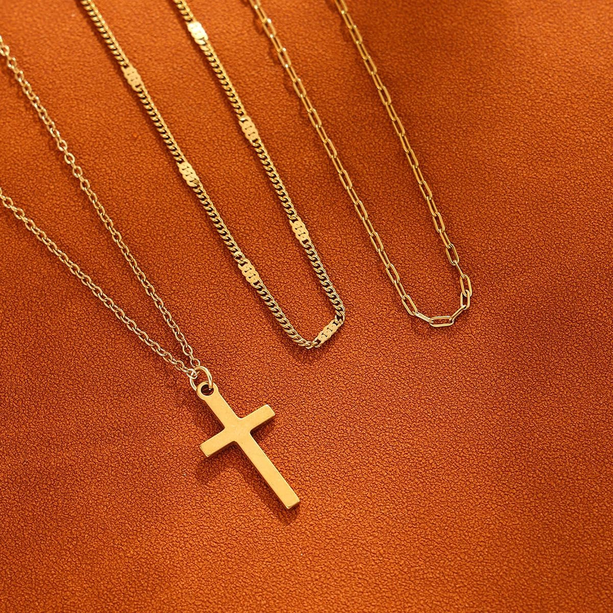 Cross Necklace for Women Dainty Layered Stainless Steel Silver Chain Necklace St