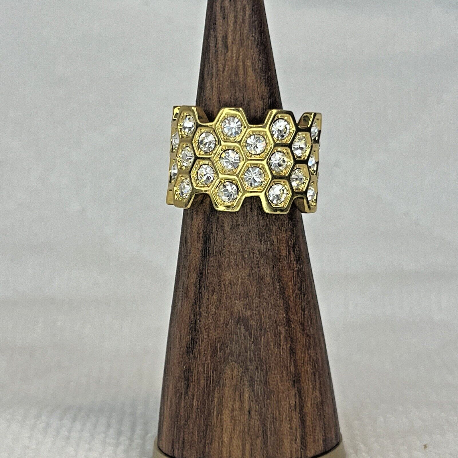 Honey Comb Eternity Multi Bezel, Round Clear Crystals PMJ China Gold Tone Sz 7