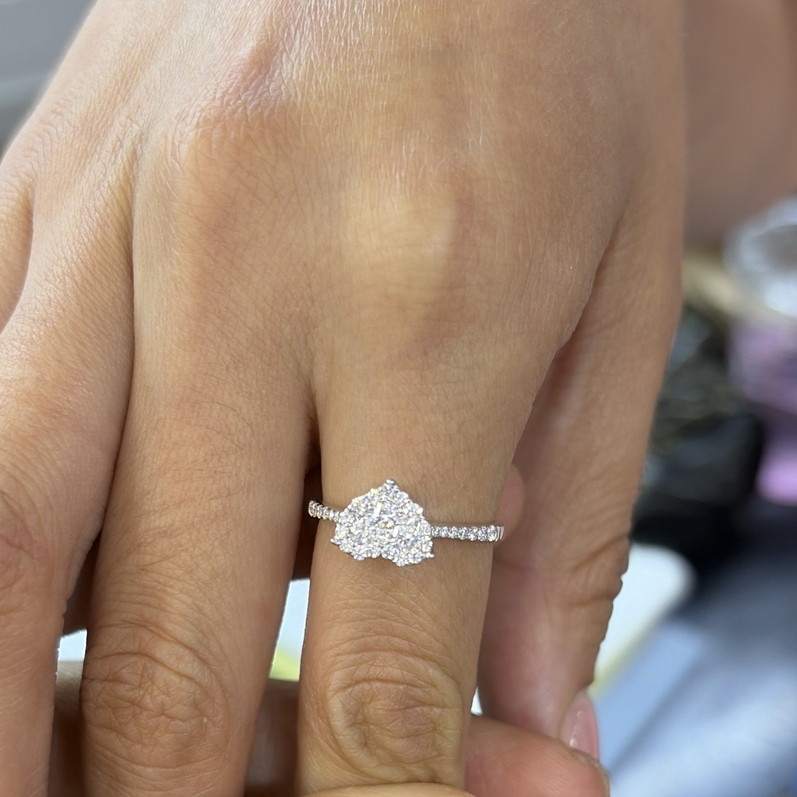 Heart-Shaped White Diamond Pavé Women’s Engagement Ring in White Gold