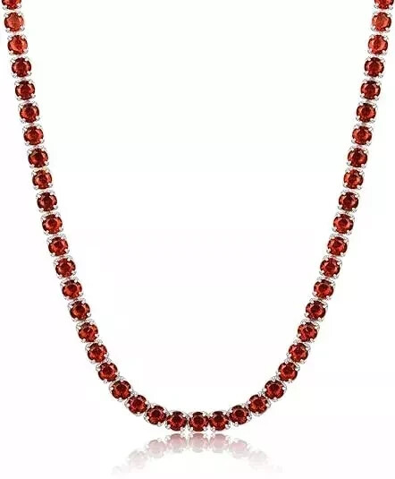 24Ct Rd 4mm Lab Created Garnet Tennis Necklace14K Yellow Gold Plated Womens 18″