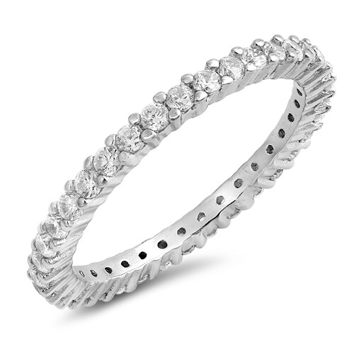 .925 Sterling Silver Stackable Clear Cubic Zirconia Eternity Promise Ring NEW