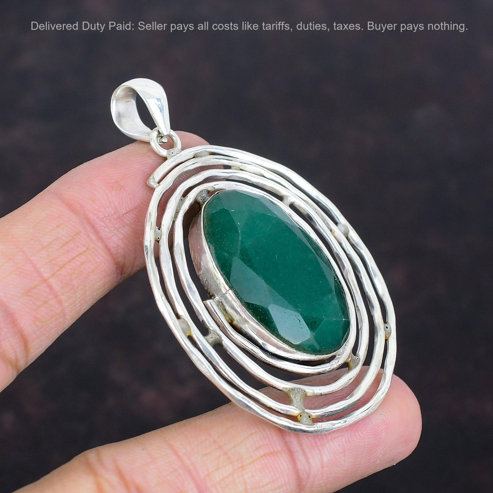 Oval Natural Zambian Emrald 925 Sterling Silver Mother Birthday Bezel Pendant