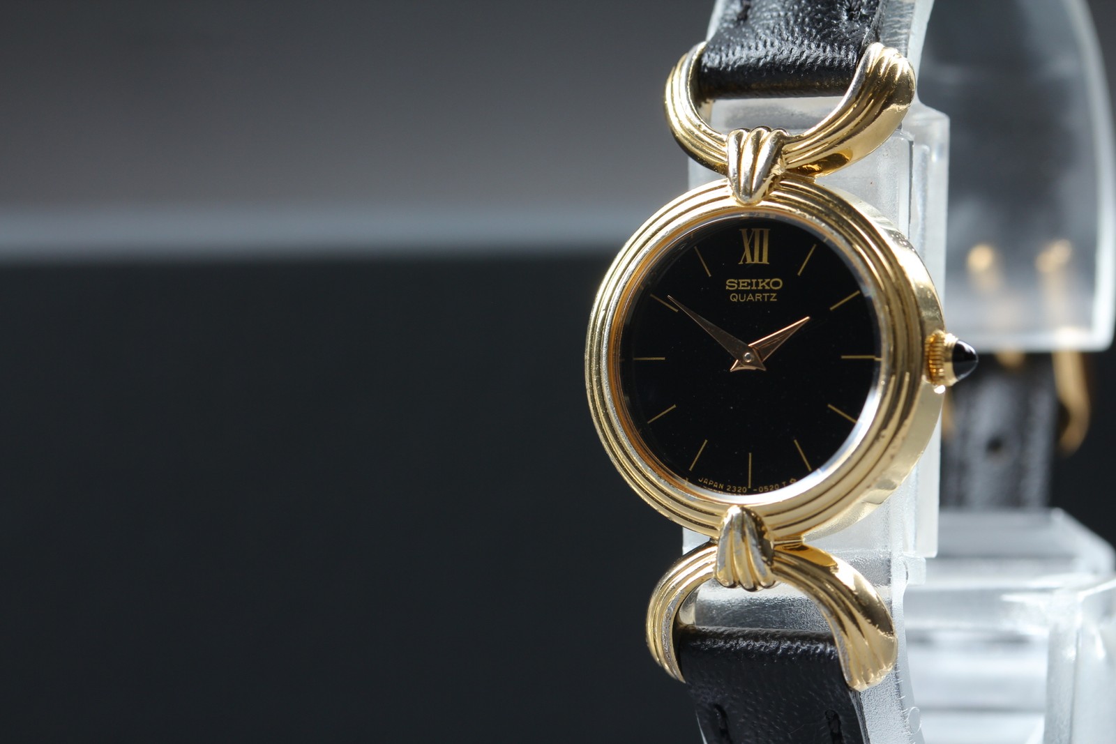 Vtg 1979 N MINT Seiko Socie 2320-0070 Quartz Black Roman ASGP Womens Watch JAPAN