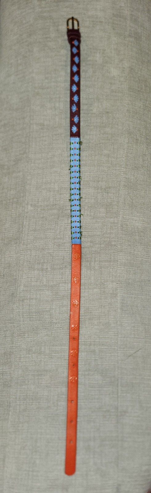 Tory Burch Orange Blue Leather Woven Logo Wrap Bracelet Belt Look Design