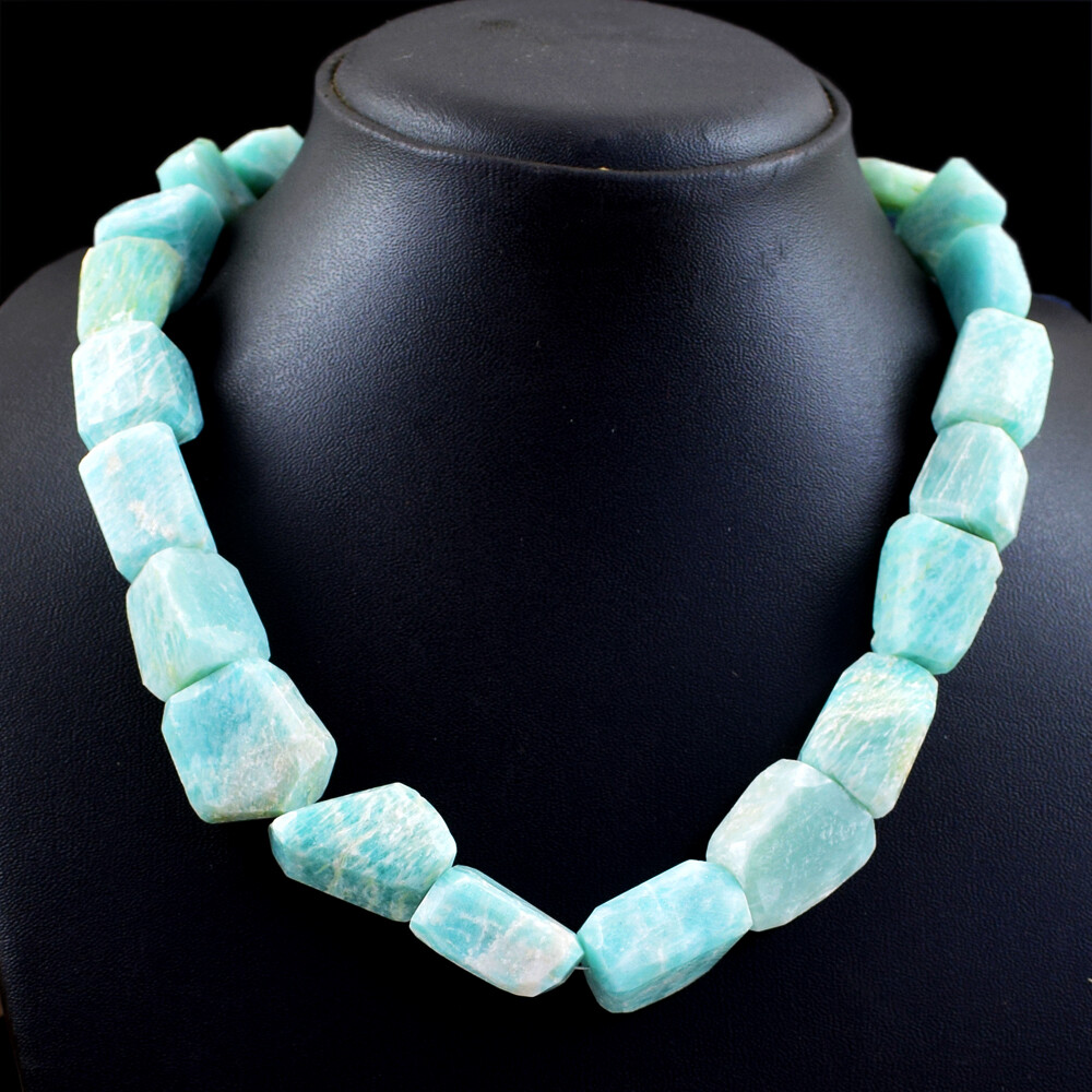 740.00 Cts Earth Mined Faceted Amazonite Untreated Beads Necklace NK 07E101