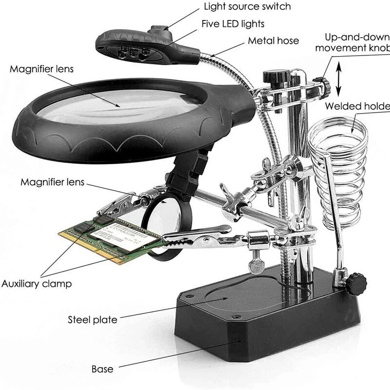 Helping Hands Tool Jewelry Repair Soldering Iron Clamp Holder Magnifying Glass