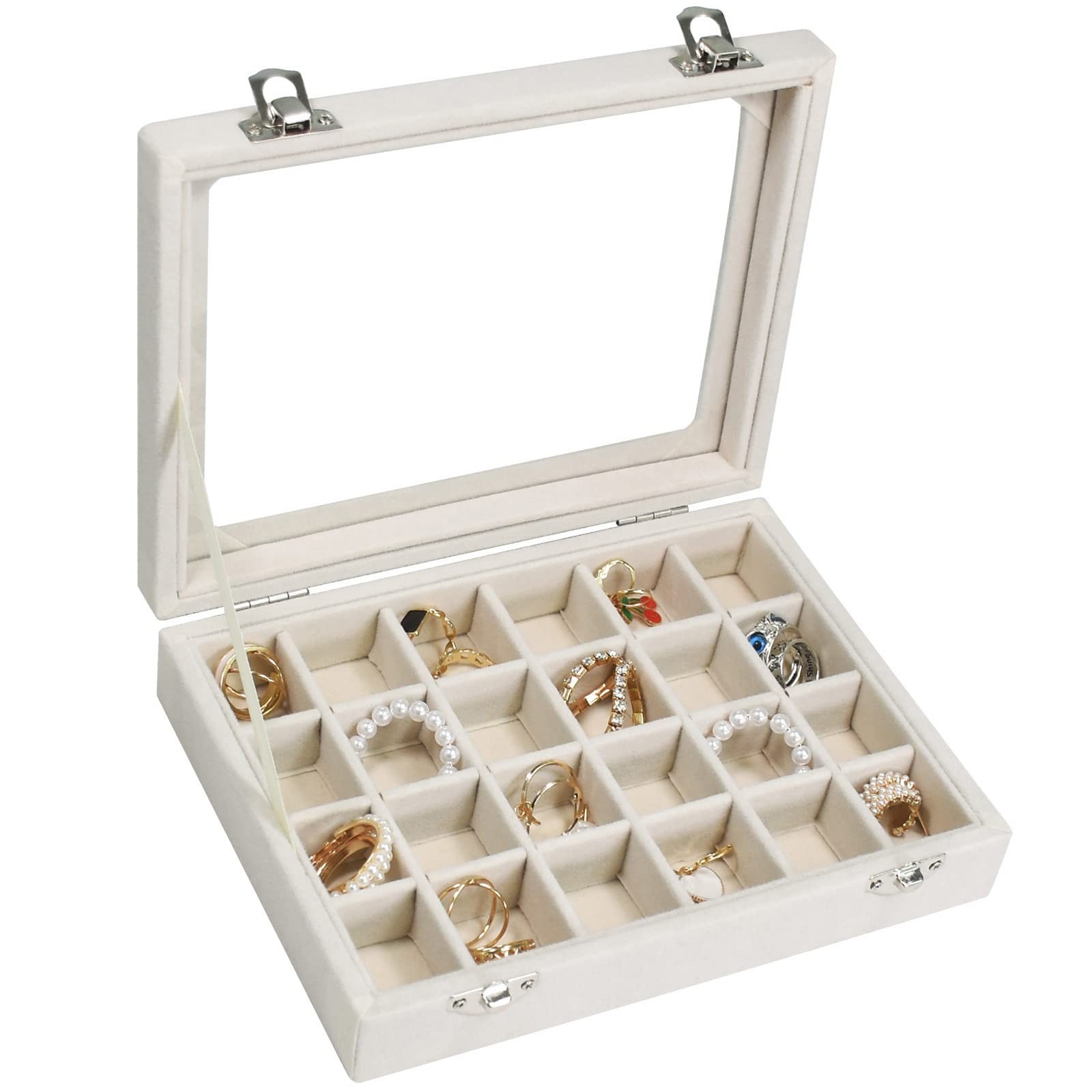 24 Grid Velvet Jewelry Ring Display Box Tray Holder Storage Case for Girls