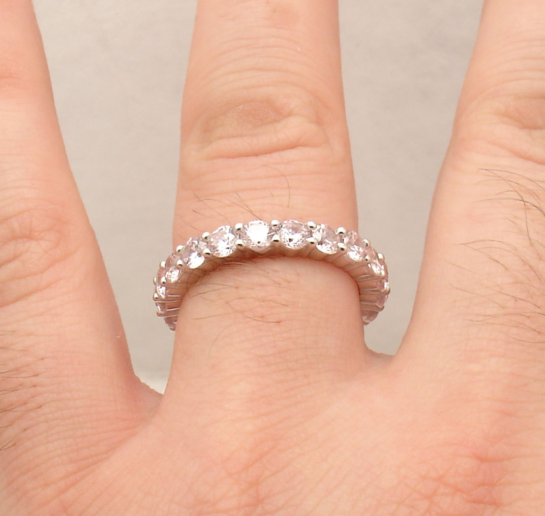 Full Eternity Simulated Pink Sapphire CZ Band Ring Anti-Tarnish REAL 925 Silver