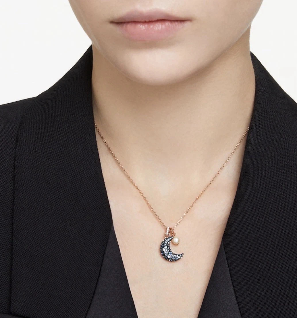 Swarovski Sublima Pendant Necklace Crystal Pearl Moon Rose Gold Plated 5671585