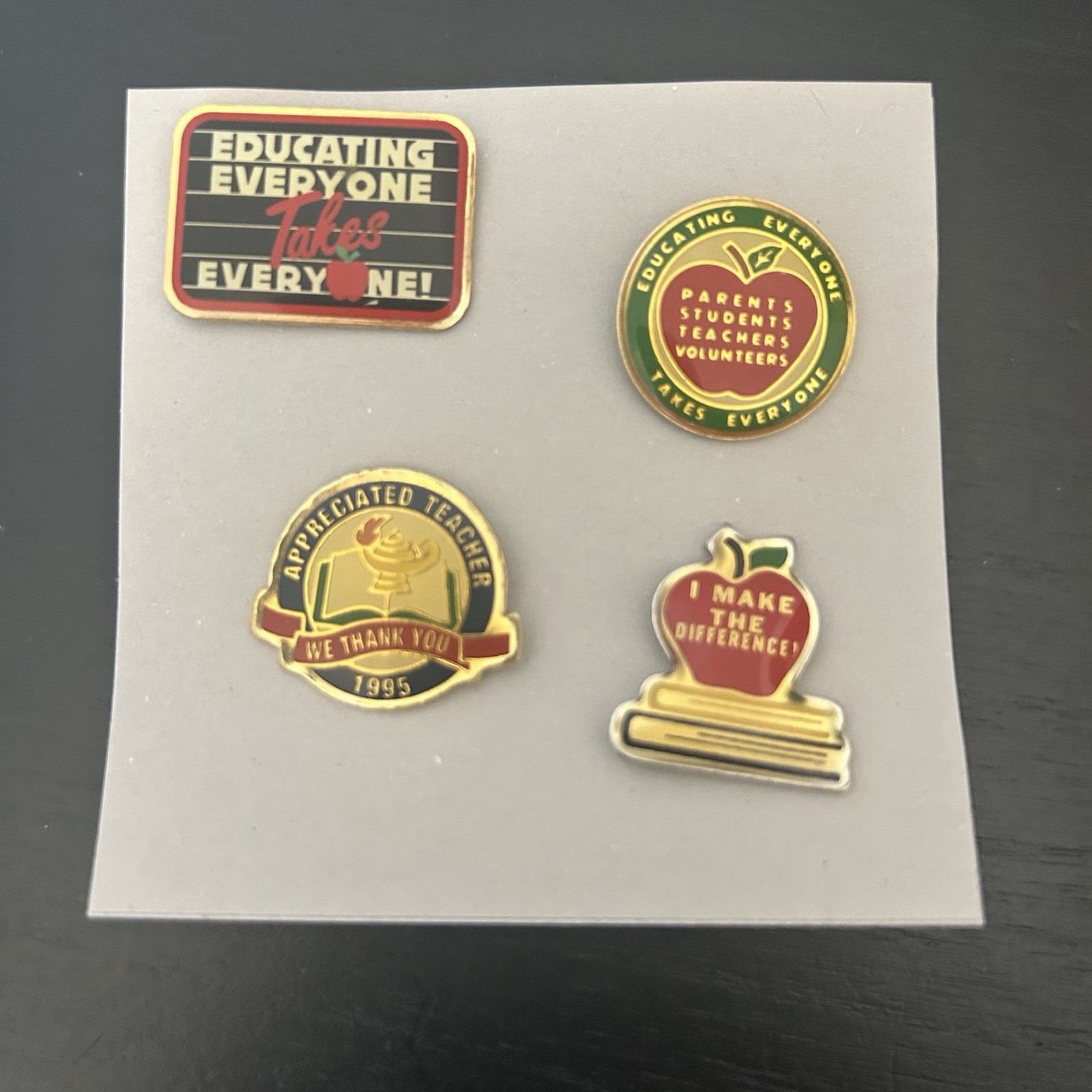 Lot Of 4 Vintage Teacher Pins School Academic Educating Everyone Apple Jewelry