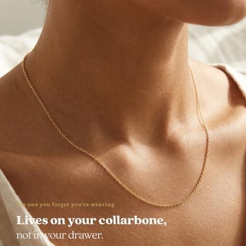 KEZEF 18K Gold Plated 925 Sterling Silver Box Chain Necklace for Women, 1mm T…