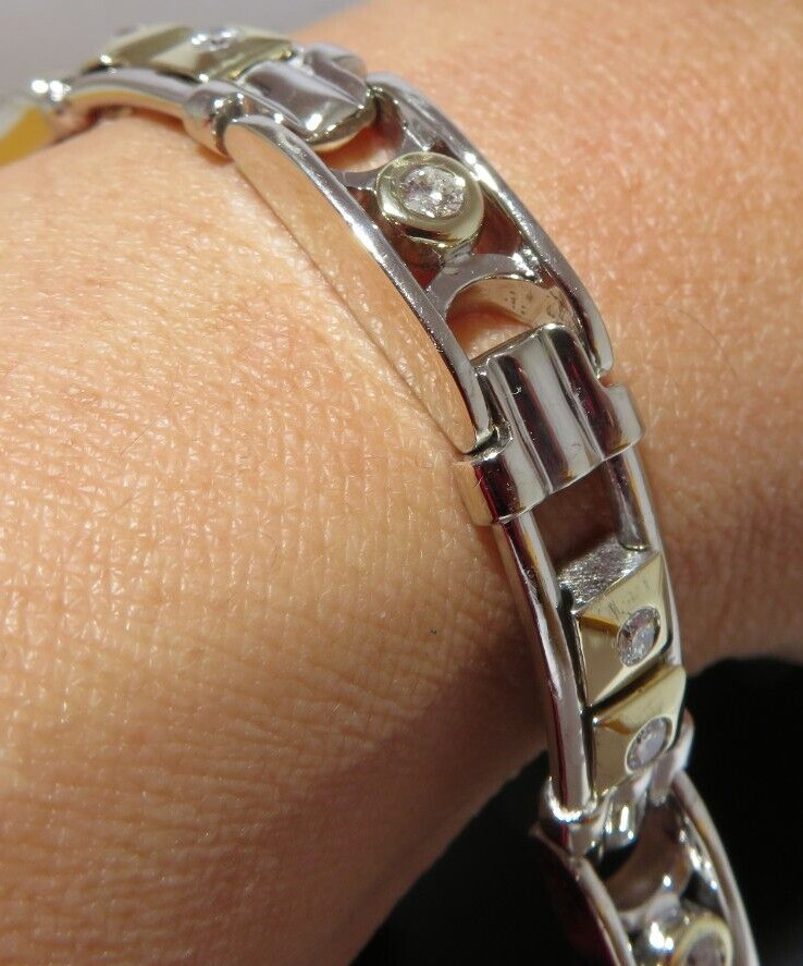 14K 2TONE MEN’S DIAMOND BRACELET 0.90 tcw 8″ LONG 9.21 MM WIDE 42.13gr (AI-2285)