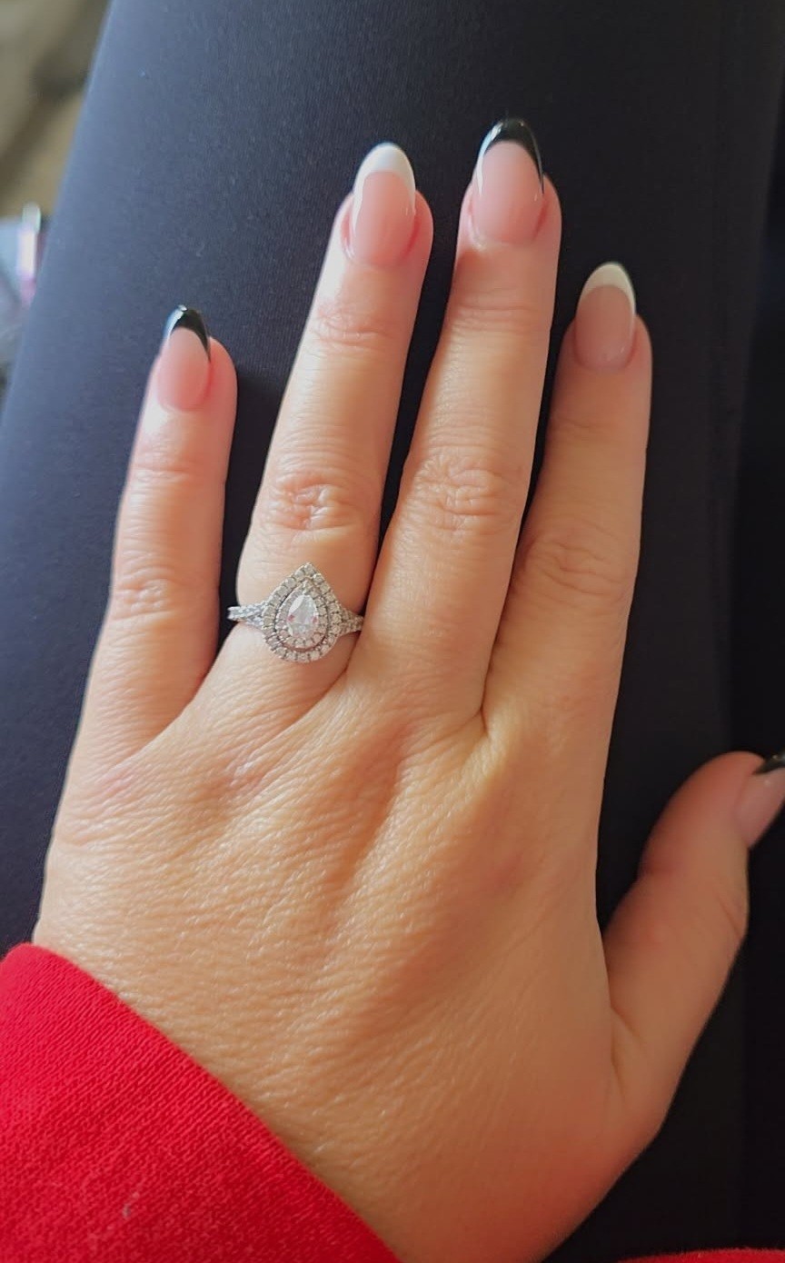 14K White Gold IGI Lab-Created Pear Diamond Halo Ring Size 5 1.45-1.57ctw