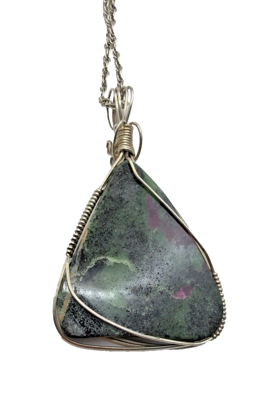 Sterling Silver and Natural Ruby Zoisite Gemstone Artisan Pendant & Necklace